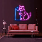 Cat Reading Book Neon Sign