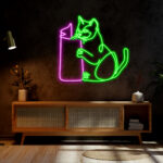 Cat Reading Book Neon Sign