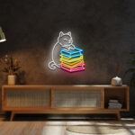 Cat Reading Book Neon Sign