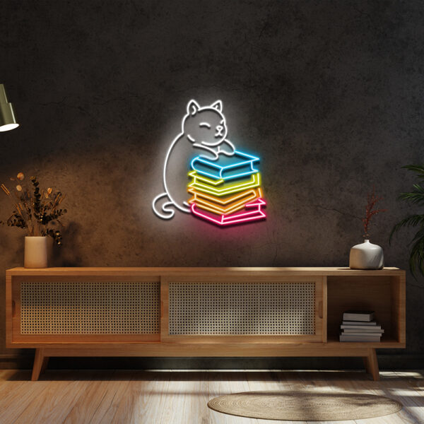 Cat Reading Book Neon Sign