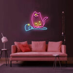 Witch Broomstick Cat Neon Sign